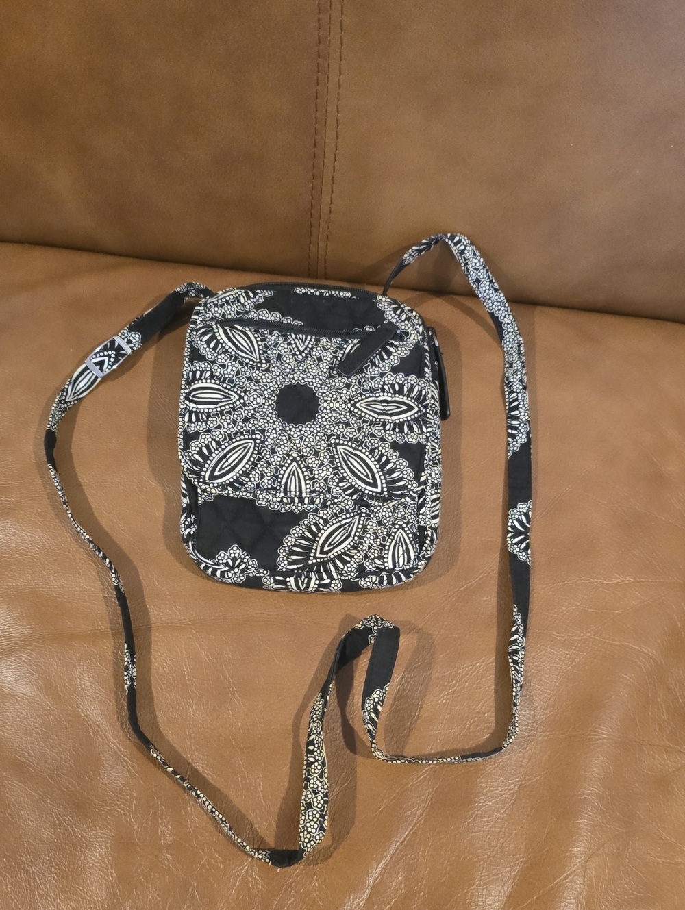 Vera Bradley Black and White Patterned Crossbody Bag - Quilted Floral Design